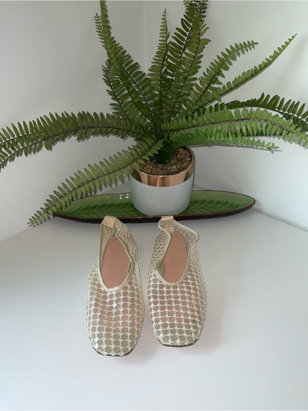 J. Crew Cream Woven Mesh Slip-On Flats